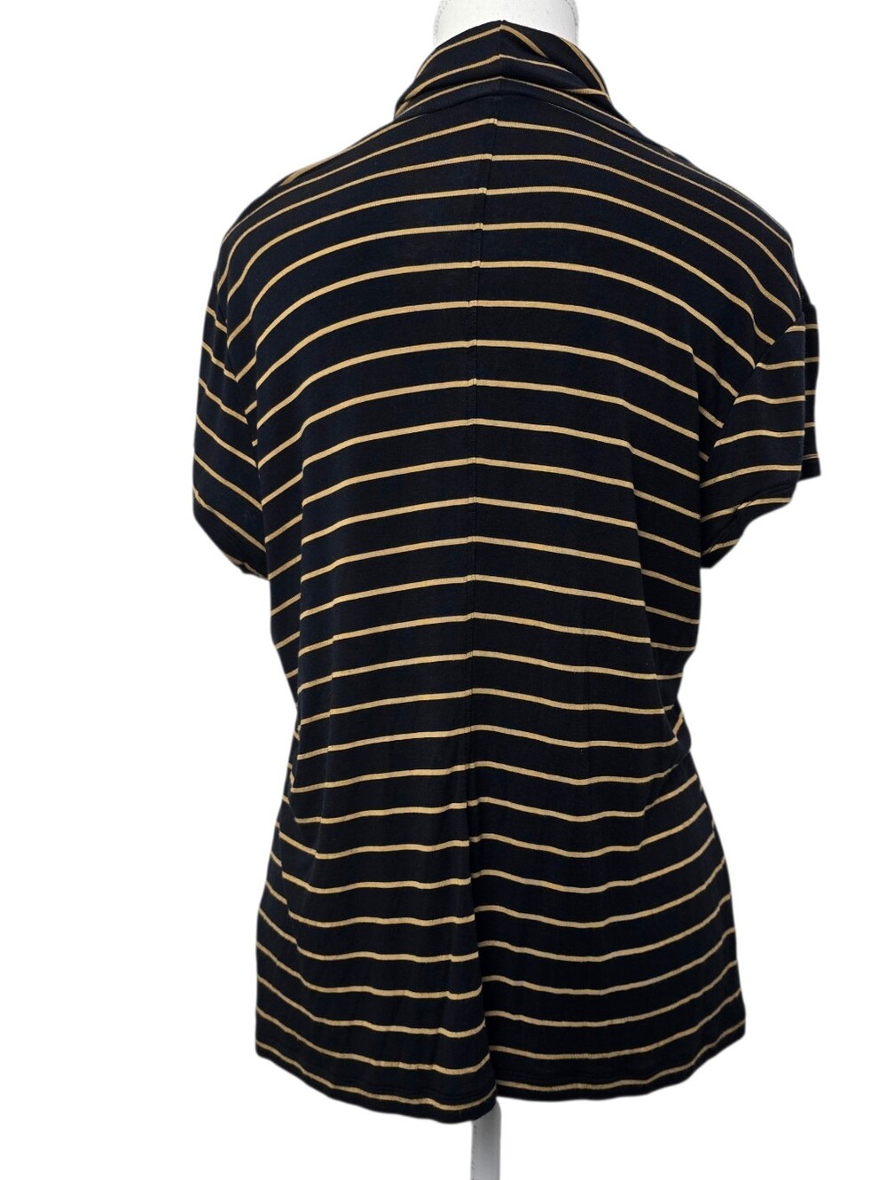 Cabi Mock Neck Black Brown Striped Cap Sleeve Blouse Top Size Large Officeware - Picture 3 of 6
